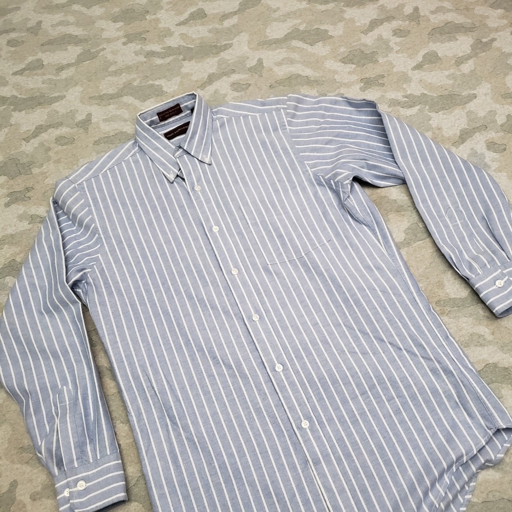 Chaps  Ralph Lauren Shirt 14 1/2 Blue Pockets Long Sleeve Button-Up‎ Stripped